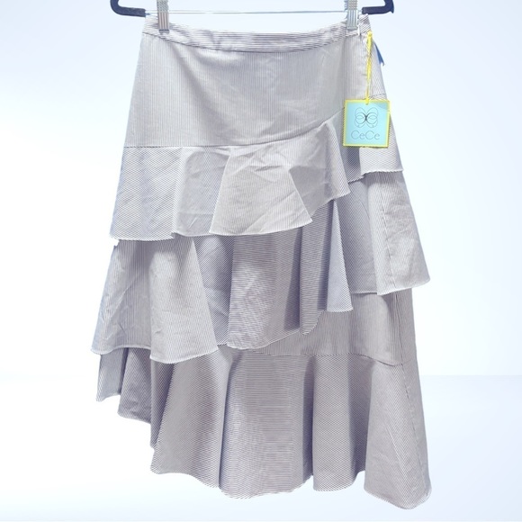 CeCe Dresses & Skirts - 🎁 CeCe NWT Striped Asymmetrical Tiered
Ruffle A-line Midi Skirt Size 10​​​​​​